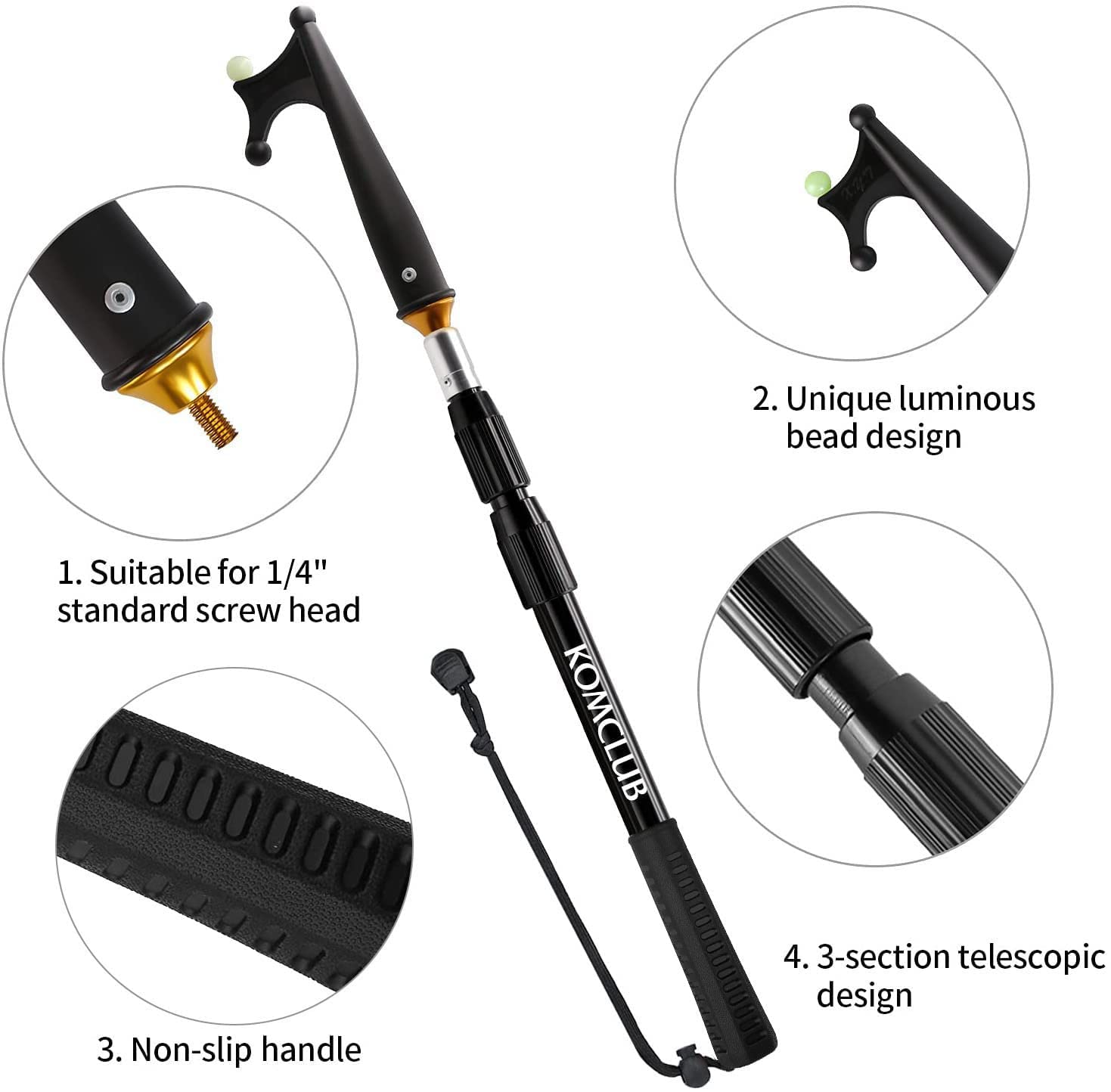 KOMCLUB 伸縮式ボートフック ドッキング用 3段階伸縮式ボートフック ポール 夜光デザイン 滑り止め EVAハンドグリップ 12フィート 並行輸入 : KOMCLUB 伸縮式ボートフック ドッキング用 4フィート