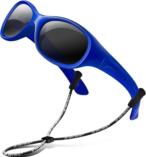 RIVBOS Kids Sunglasses Polarized Rubber UV Protection with Glasses Strap for Boys Girls Baby and Children Age 3-10 RBK004