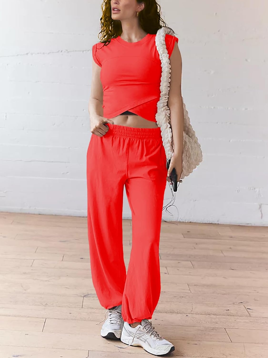 Women 2 Piece Outfit Set Loungewear Cropped Tops and Jogger Sweatpant Matching Set Coordinated Sweatsuit with Pockets - Image 2