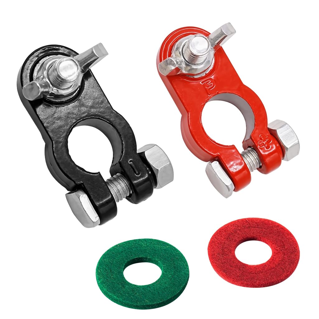 STHIRA® Car Battery Terminal Connectors, Positive & Negative Heavy-Duty Battery Clamps with Wing Nuts, Quick Release Terminal Ends with Anti-Corrosion Washers for Auto, RV, Boat, Truck