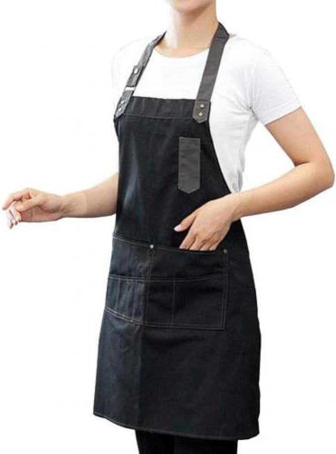 Denim Women Men Chef Apron Adjustable Button Pocket Home Apron Kitchen