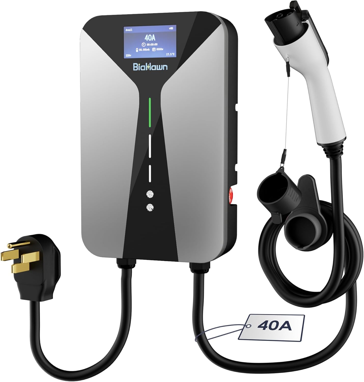 Level 2 EV Charger for Home(40Amp, 240V, NEMA 14-50P) with 4.3" LCD Screen, Electric Car Charger 9.6kW, 26 ft Cable and Wall Holder, Scheduled Charging, SAE-J1772 Connector