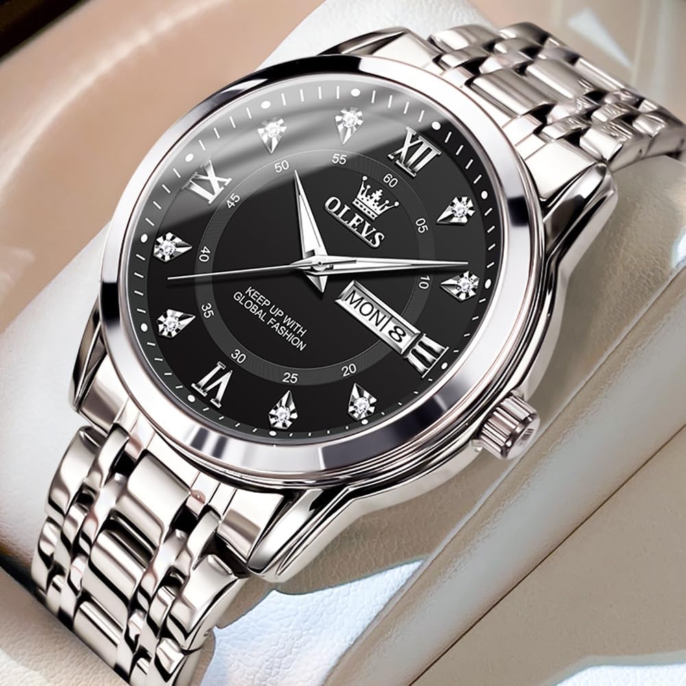 OLEVS Classic Men Watches with Date,Stainless Steel Man Watch with Date, Bussiness Watches for Men,Luminous Quartz Mens Watches Black/White/Blue/Gold, Waterproof Male Watch with Week