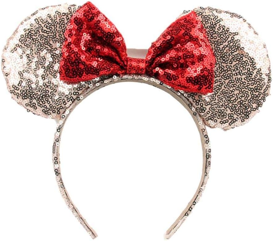 ヘアバンド 女の子 かわいい ミッキーマウス耳 誕生日 お祝い 金赤 ヘッドバンド きらめき 蝶ネクタイ