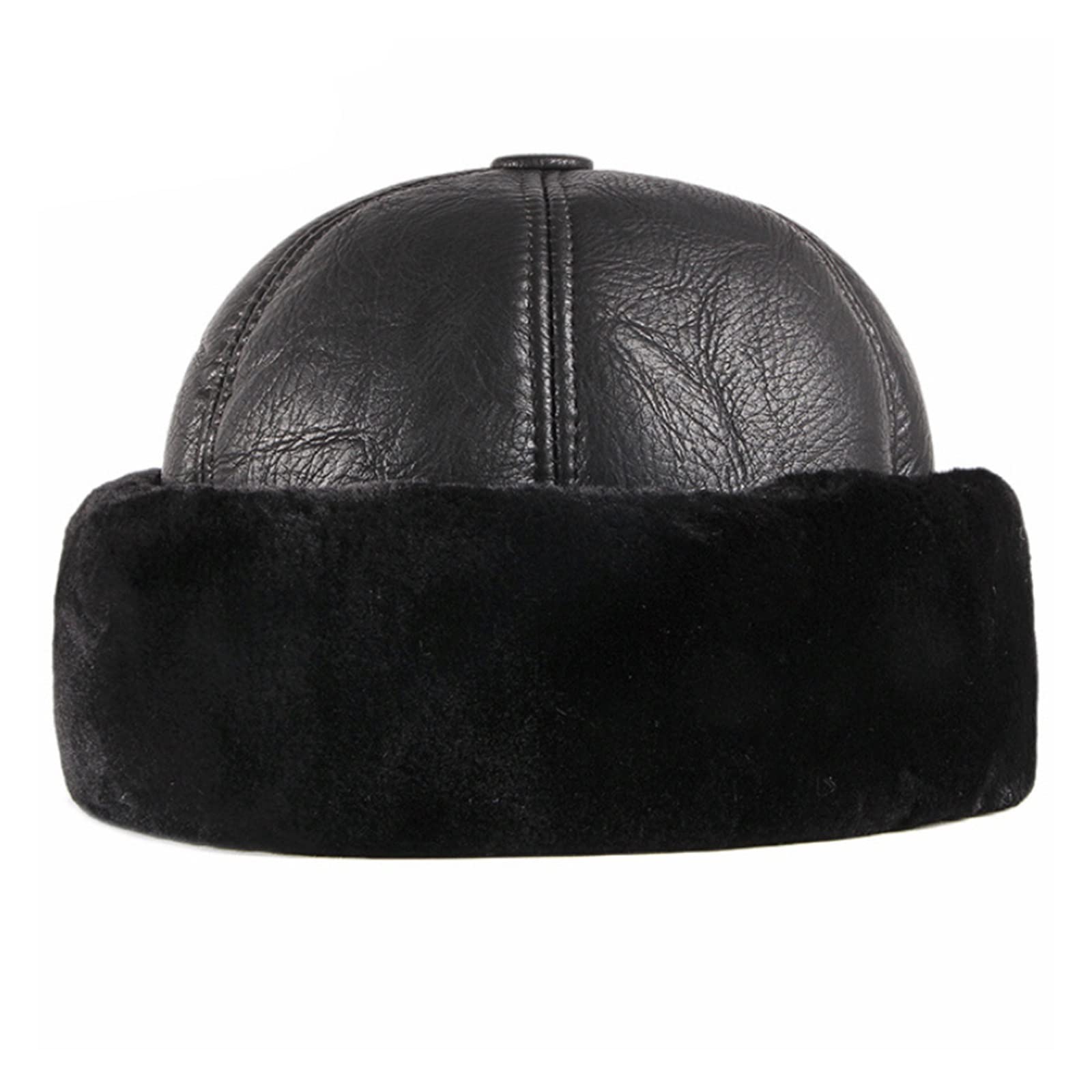 Gruba ciepła czapka zimowa Męska czarna czapka z podszewką z wełny (Color : Black, Hat Size : 58-59cm)