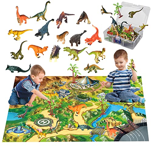 Jaysompro Dinosaur Toys for Kids 3-5 with Activity Play Mat & Tree- Realistic Jurassic Dinosaur Play Set-Perfect Birthday Party Favors for Boys and Girls