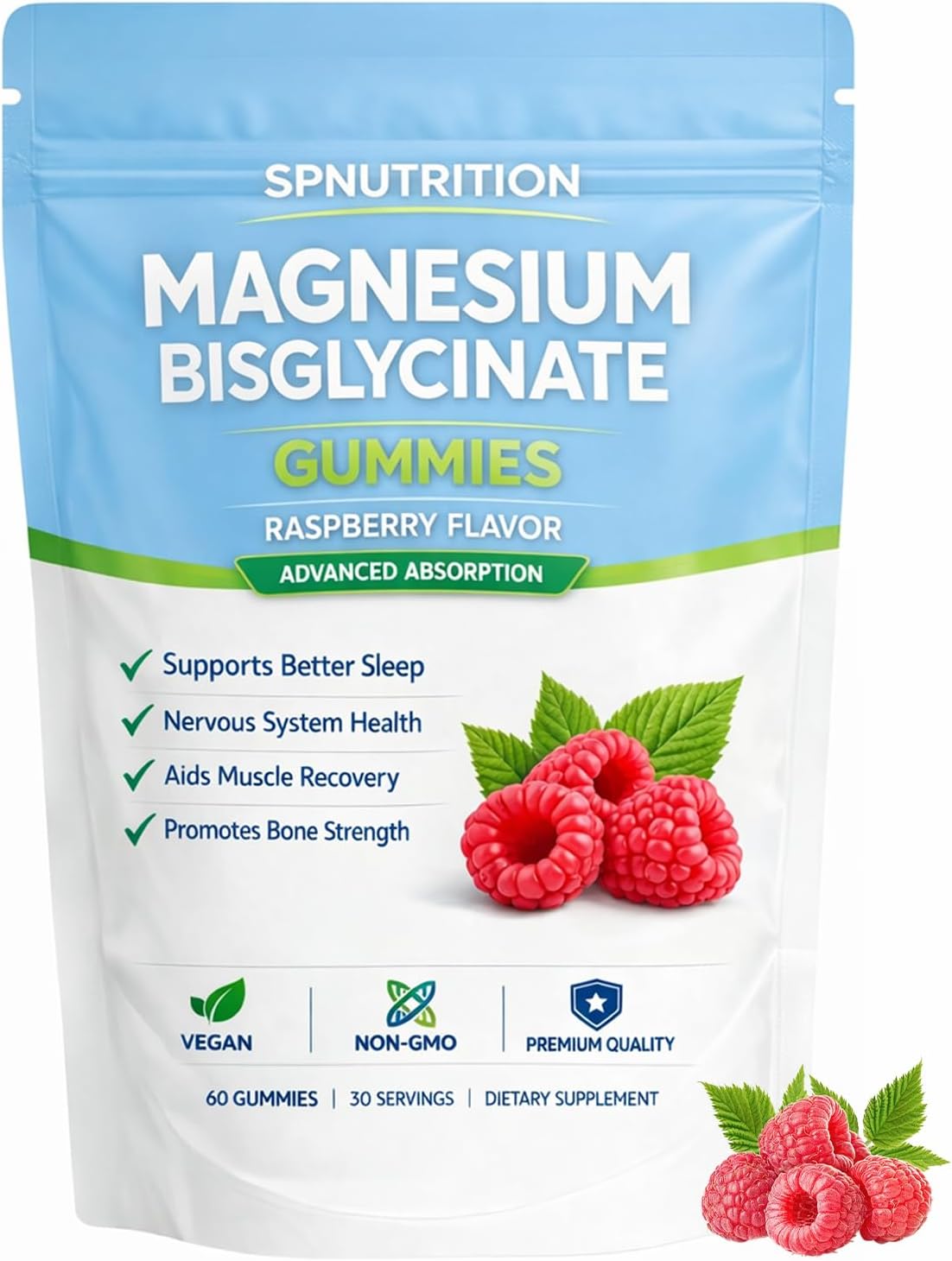 BELANO Spnutrition Magnesium Bisglycinate Gummies, 400mg per Serving, with Magnesium Bisglycinate Chelate, Sea Salt, Raspberry Fruit Powder, Strengthen Bones, Everyday Wellness, 60 Gummies