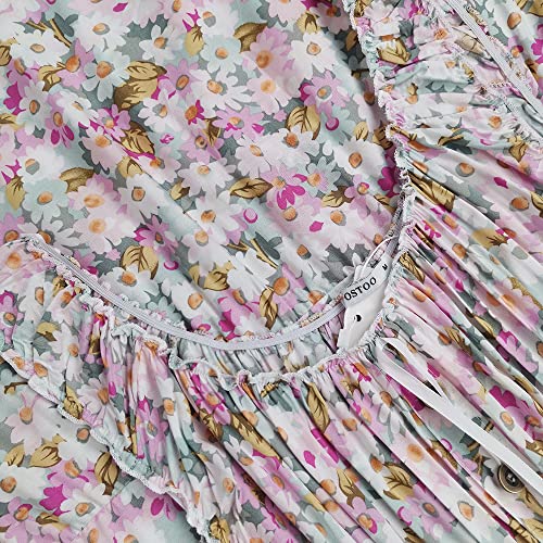 Image of OSTOO Women's 2026 Summer Boho Floral Print Tiered Casual Flowy Long Maxi Dress