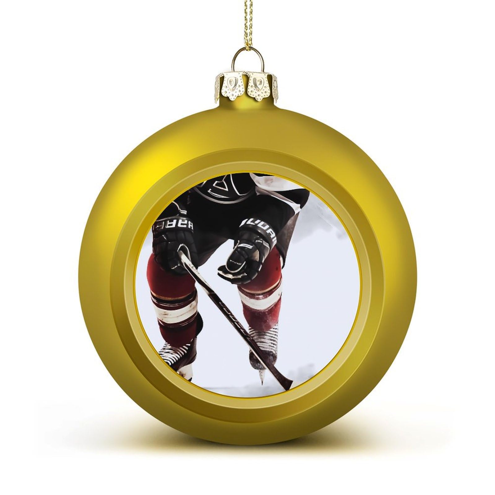 Boules de Noël incassables style doré et design hockey pour sapin haut de gamme