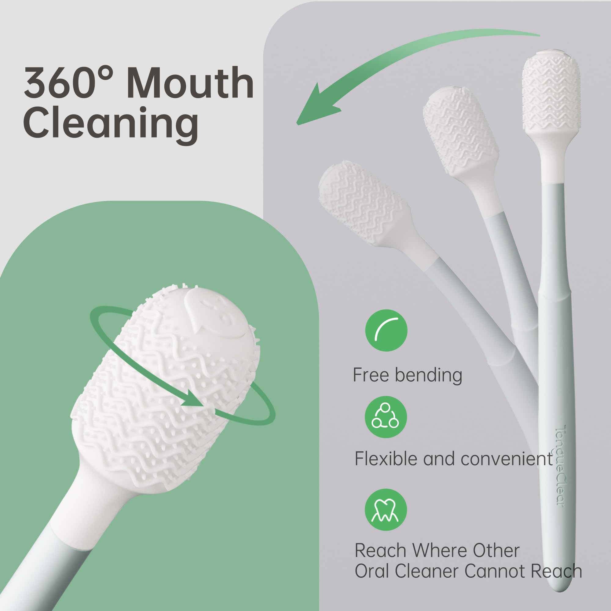 Tongueclear Combo eficaz de raspador de lengua y cepillo oral para adultos, limpiador ergonómico de lengua que promueve un aliento más fresco, paquete de limpiador de mucosa oral, esencial para el