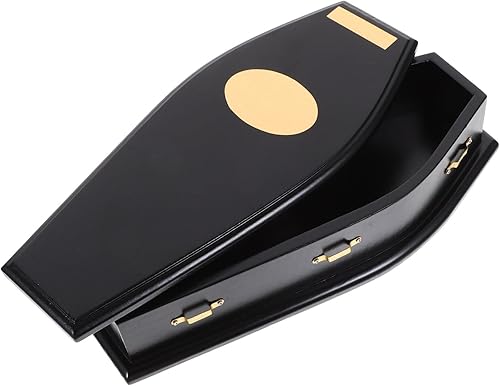 MAGICLULU 1 caja de anillo de ataúd de madera para Halloween, decoración de ataúd negro, caja de dulces espeluznante para fiesta