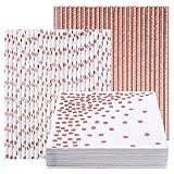 Menge: 110 Stück insgesamt, 50 Strohhalme + 50 Stück Papierservietten, die mit goldenen Sternen gemustert sind, 25 Strohhalme pro Strohhalm Stil: insgesamt 2 Stile, inklusive Punkt-Roségold und Wellenrosegold.