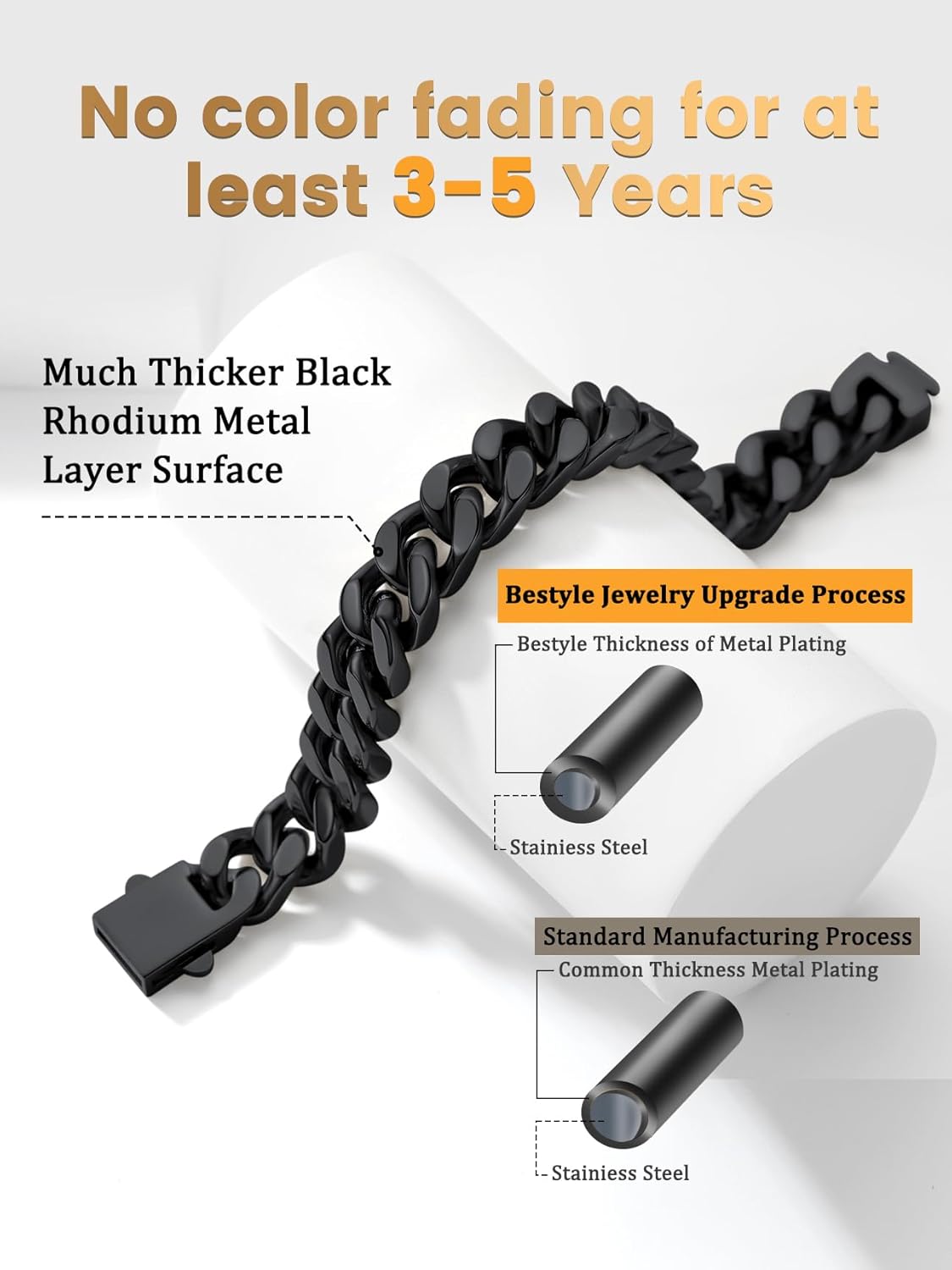 Bestyle Thick Stainless Steel Mens Cuban Link Chain, Black/Gold Chain for Men, No Tarnish & Durable Men Chain Necklace, 5/7/9/12mm Wide, 18"-30" Long, Gift Package - Image 7