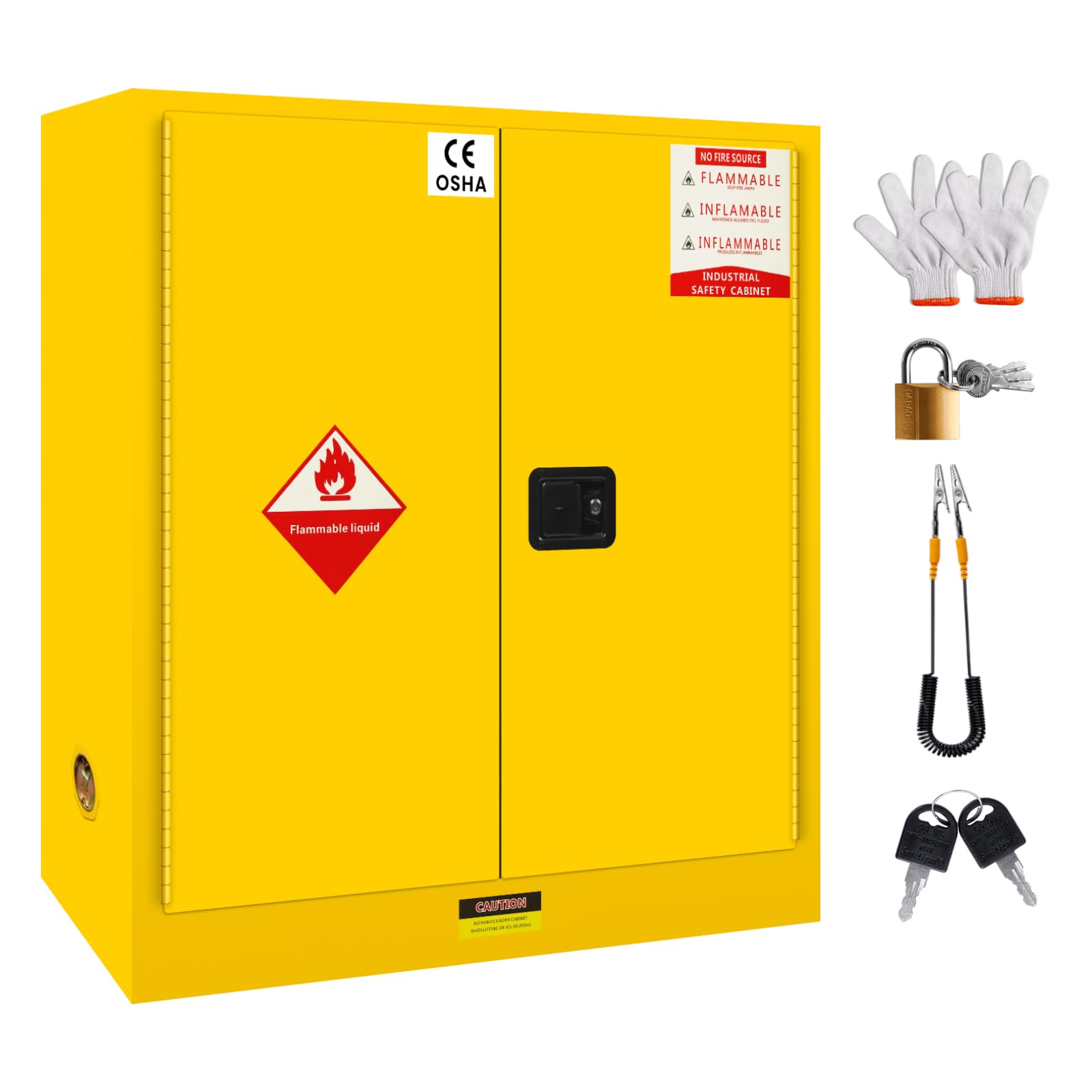 45 Gal Flammable Storage Cabinet 45” x 45” x 18”, Cold-Rolled Steel Flammable Liquid Cabinet with Adjustable Shelves, Fireproof Safety Design for Chemical Storage (Yellow, 45" H x 45" W x 18" D)