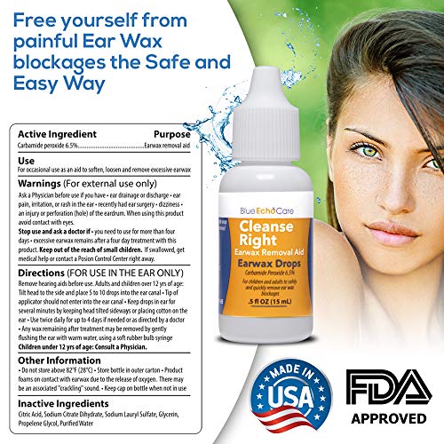 Cleanse Right Ear Wax Removal Drops –Ear Drops Bottle to Remove Earwax Blockages – Safe and Easy-to-Use Ear Cleaner w/Carbamide Peroxide 6,5% – Ear Irrigation for Adults and Kids (5 oz) - Thumbnail 4