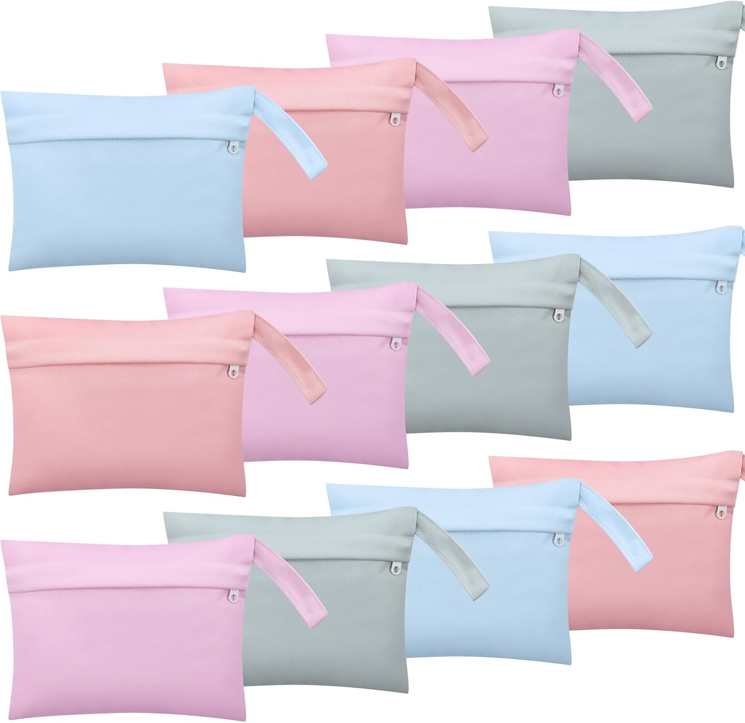 SATINIOR 12 Pack Wet Dry Bags for Baby Cloth Diapers Washable Travel Swimsuit Wet Bags Reusable with Two Zippered Pockets for Yoga Gym Beach Pool Soiled Items (5.5" X 6.7",Fashion Color)