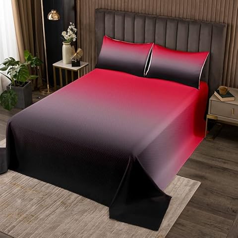 Homewish Schwarz Rot Tagesdecke Set 240 x260 Blatt Ombre Tagesdecke für Kinder Jungen Mädchen Farbverlauf Gesteppte Bauernhaus Moderne abstrakte Kunst 3D Druck Tagesdecke Cover