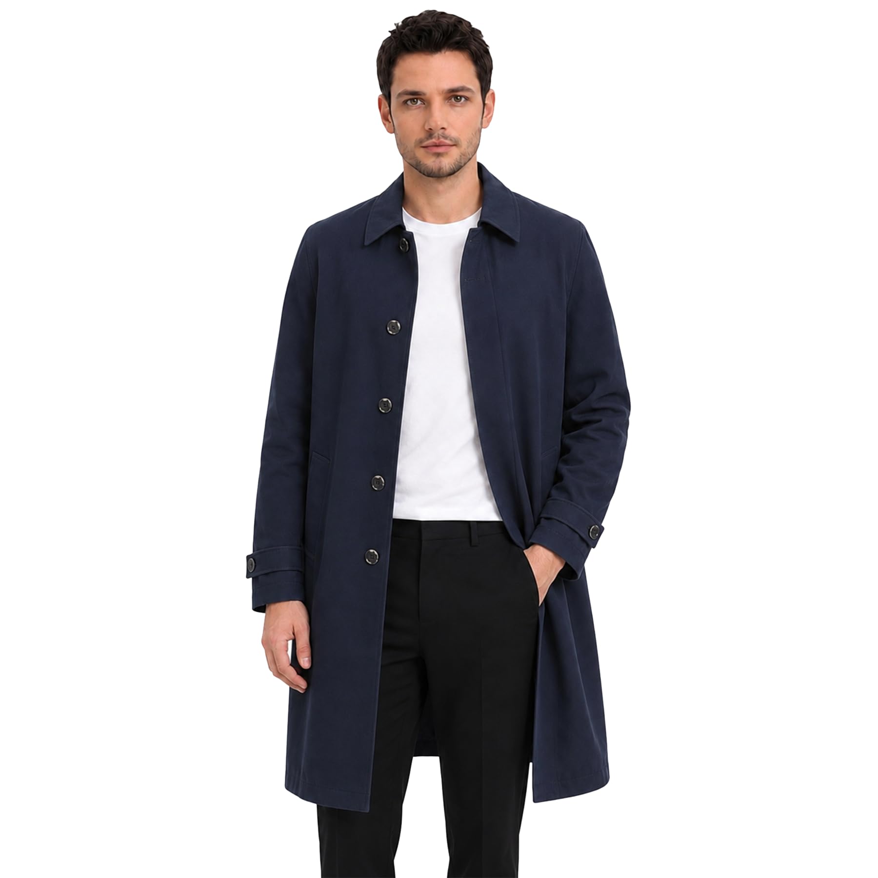 Allthemen Trench Uomo Monopetto Coton Cappotto Leggero Risvolto Media Lunghezza Giacca da Lavoro Primavera
