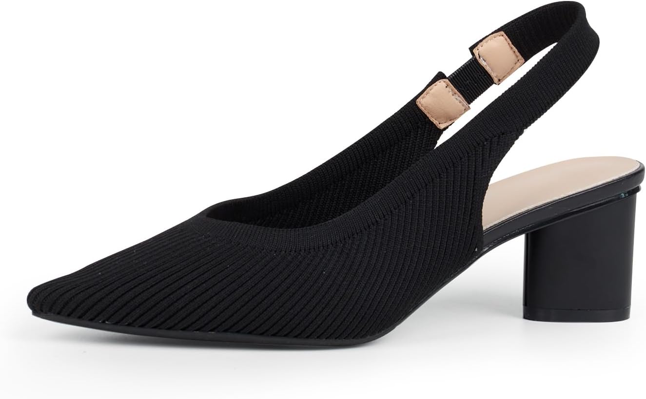 YEOJOU Slingback Heels for Women Comfortable Knitted Pumps Closed Toe Pointed Toe Dress Shoes Work