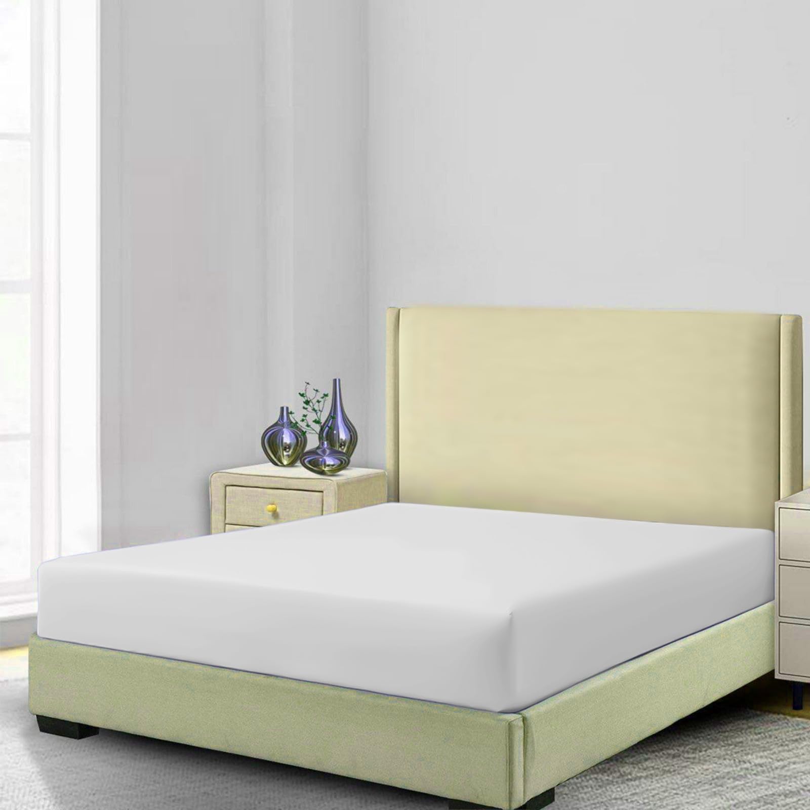 100% Cotton Fitted Sheet Only, 300 Thread Count King Size, Hotel Quality Breathable Fitted Bed Sheet with Shrinkage & Fade Resistant, Long Lasting Luxury Fitted Sheet, White