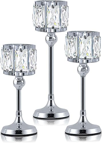Juego de 3 portavelas de cristal tipo copa para velas de té, centros de mesa para bodas, centros de mesa decorativos de cristal para velas de té,