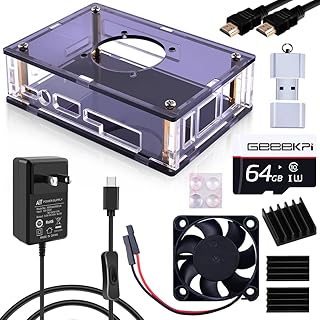 GeeekPi Orange Pi 5/5B Case Kit, Orange Pi 5/5B Case with Fan, Heatsinks, 18W 5V 3.6A Power Supply, 64GB Card, Card Reader, Micro HDMI Cable for Orange Pi 5/5B 4GB/8GB/16GB/32GB