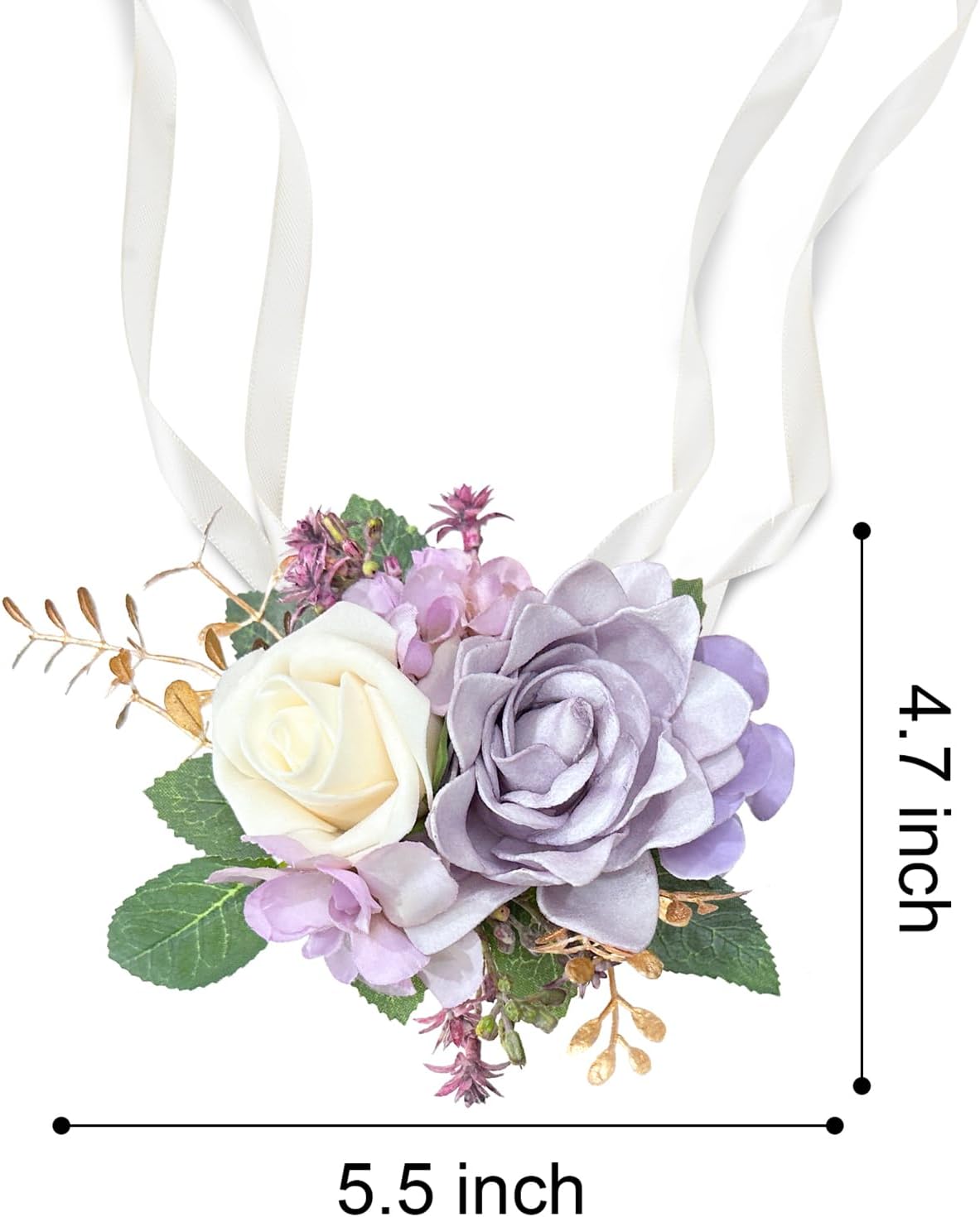 Purple Gardenia Wrist Corsages for Wedding (Set of 6), Lavender Corsage Hand Flowers Lilac Prom Corsages Wristlet for Bridal, Girls, Women, Mother of Bride and Groom