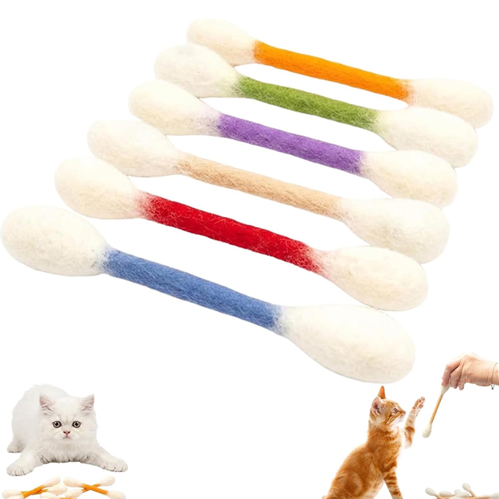 Confezione da 6 giocattoli giganti con erba gatta Qtip per gatti e gattini, interattivi, in feltro, da masticare, per dentizione, sollievo dalla noia