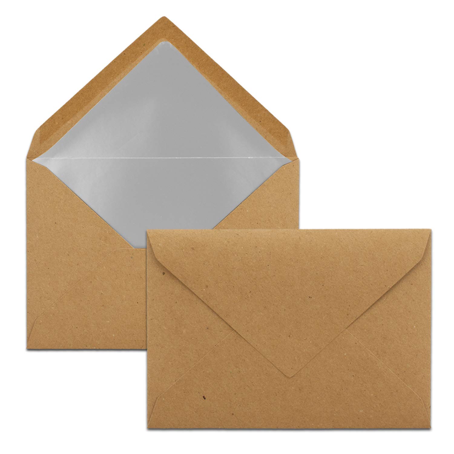 Neuser Gustav Lot de 150 cartes d'invitation pliantes argentées métallisées, format B6, avec enveloppes et inserts en papier kraft doublé, 11,5 x 17,0 cm, lot de cartes d'invitation de Gustav