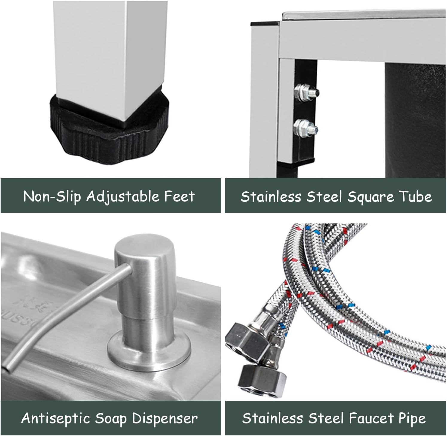 Freestanding Stainless Steel Sink,Outdoor Sink Commercial Restaurant Sink,Single Bowl Sink,Industrial Sink for Restaurant, Cafe, Bar, Hotel, Garage, Laundry Room,L26.7"x H33.46"xW17.3"
