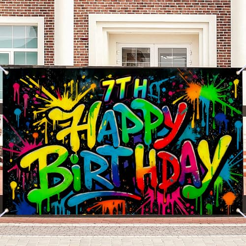 Image of Nuxovilar 71x43 inch Graffiti 7th Happy Birthday Banner