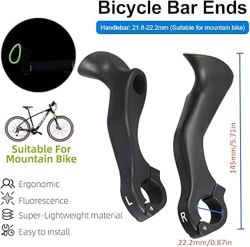 Bike Handlebar Ends Ergonomic No-Slip MTB Mountain Bike Road Cross-Country Bicycle Handlebar Extender Bar Ends Suitable for 21.8-22.8mm Handlebar (02)