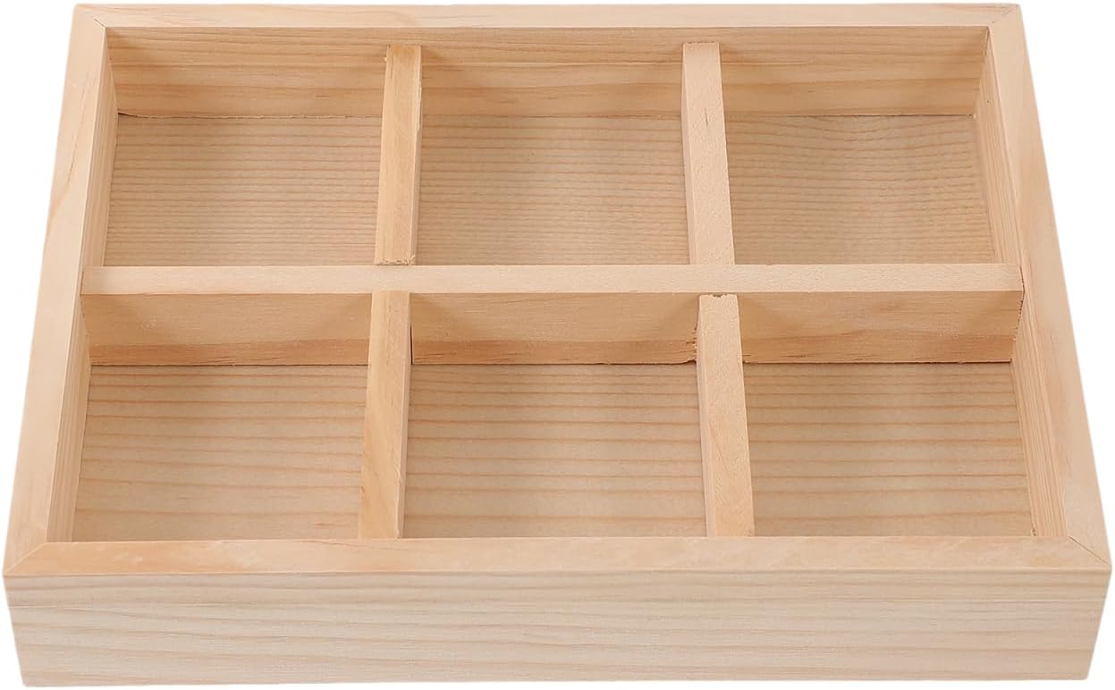 Holibanna Pine Jewelry Storage Plate Wooden Divided Tray with 4 Compartments for Jewelry Organization and Display 7.87X5.91X1.38 Inches Compact Storage for Home and