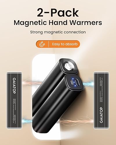 Miniatura 3 de GAIATOP Hand Warmers Rechargeable, 2 Pack Magnetic Electric Hand Warmer, Flashlight 8000mAh Warm 12 Hrs Portable Pocket Heating USB-C Handwarmers,