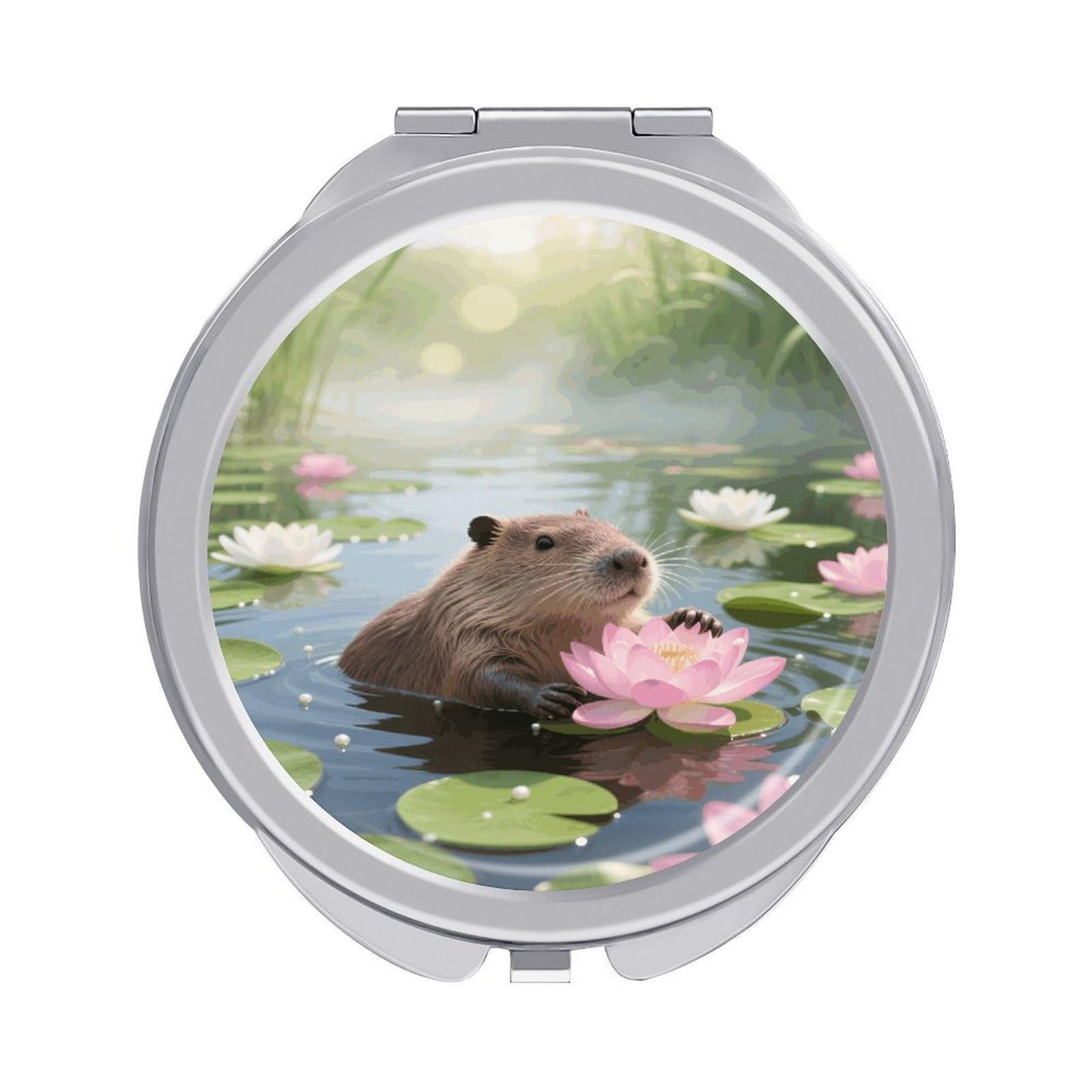 VstaDank Capybara Travel Makeup Mirror Fashion Folding Handheld Pocket Mirrors Portable Cute Mini Mirrors Round Compact Mirror for Purse Handbag& Gift Home Outdoor Use
