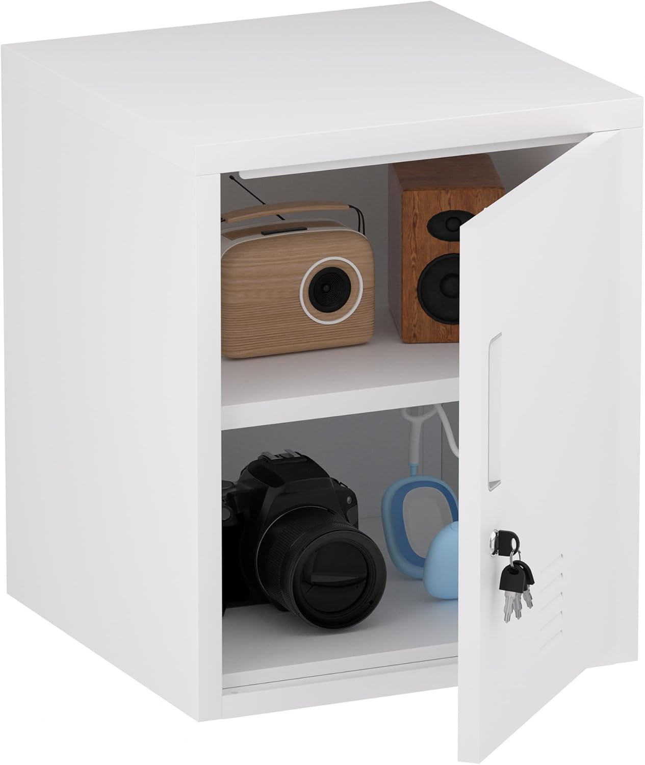 JINGUR Abschließbarer Metallschrank mit verstellbarem Fach, Weiß