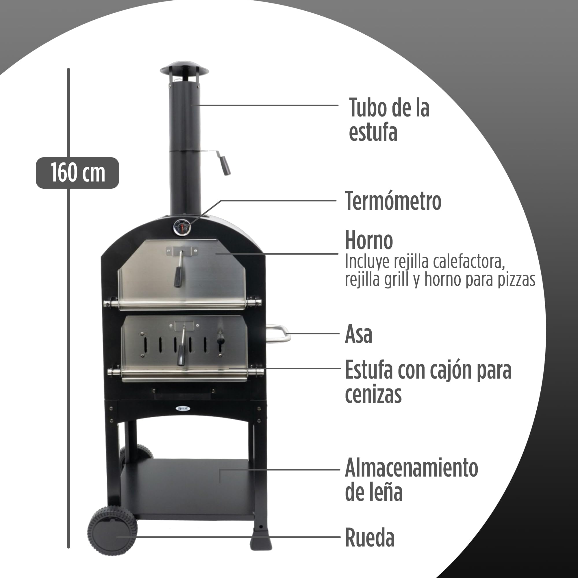 Ovnhus Horno Pizza Negro - Horno de Pizza Multifuncional con Parrilla para Barbacoa - 50x36x160 cm