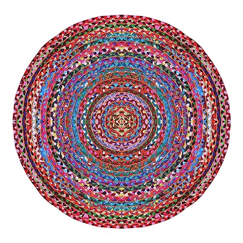 Tapis rond tressé coton et jute multicolore pour zone trafic - 2