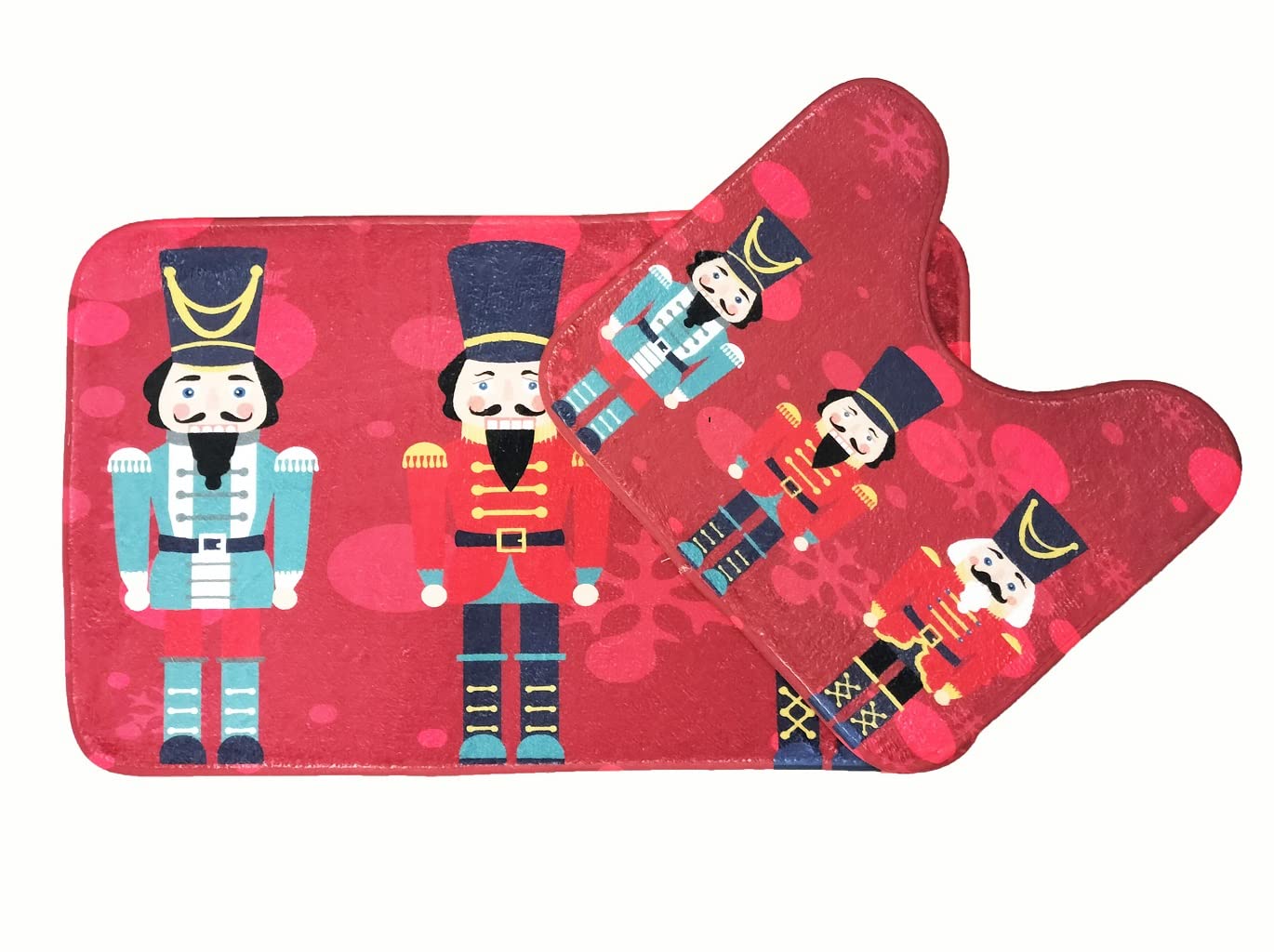 click2style Xmas Memory Foam Bath Mat 2 Piece Set Non Slip Pedestal and Bathmat Toilet Bathroom (Nutcracker)