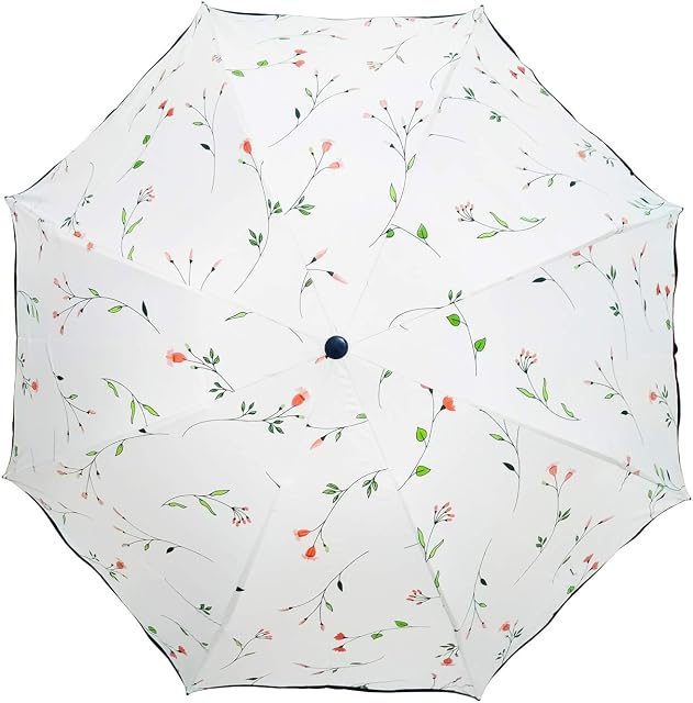 Maibar Sun Umbrella Ladies Parasol Summer UV Protection UPF 50 Umbrellas for Women Parasol Lightweight Windproof Begonia Triple Folding Parasols (Beige)