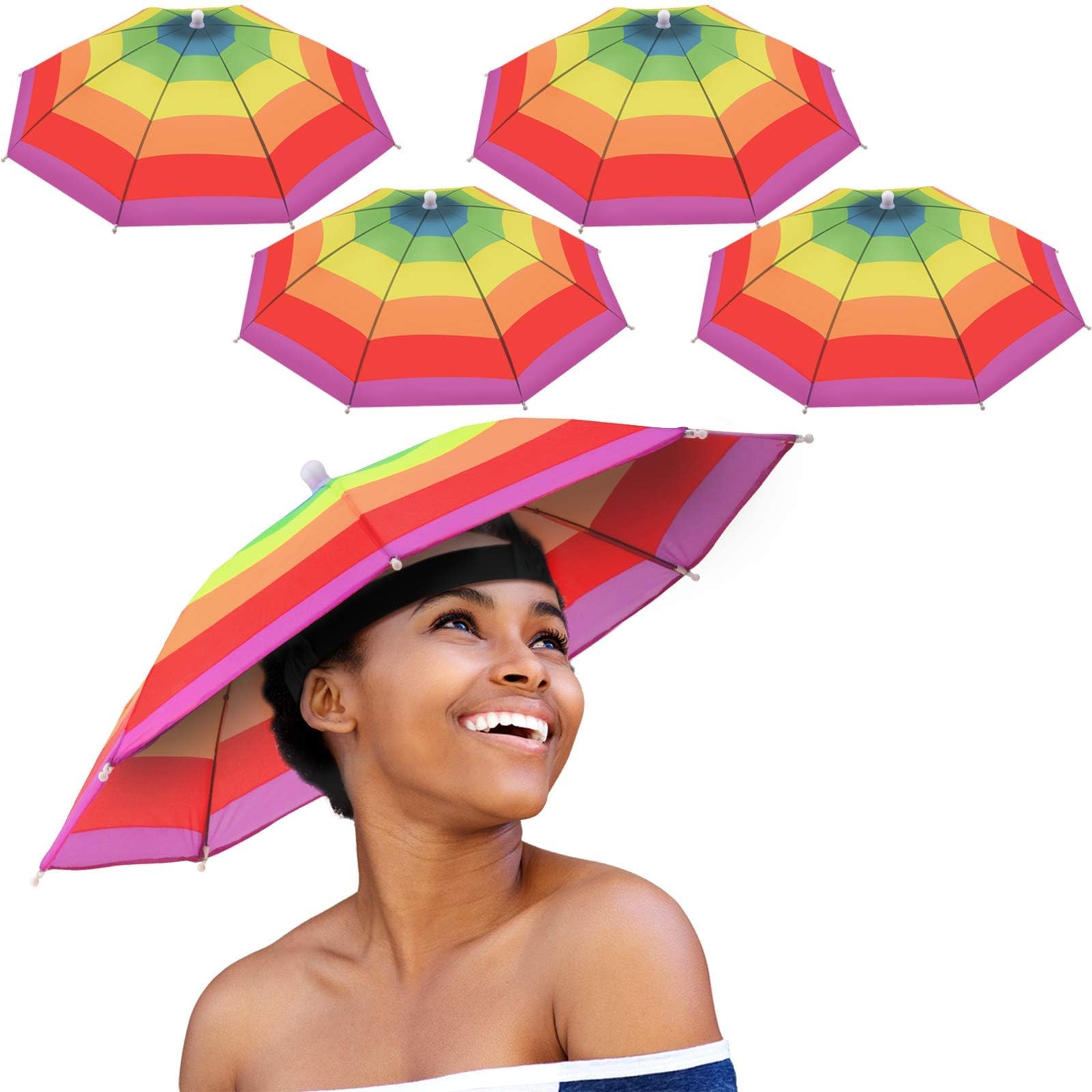 4 Pieces Rainbow Umbrella Hat Adjustable Sun-rain Umbrella Hat for Adults and Kids