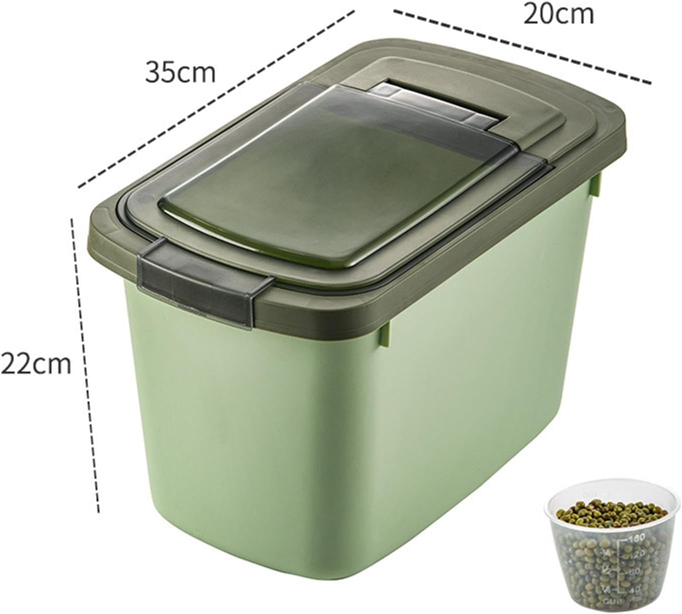 Rice Container Flour Bin Food Storage Box Leakproof Locking Lid with Measuring Cup Suitable for Dry Food Storage, Green