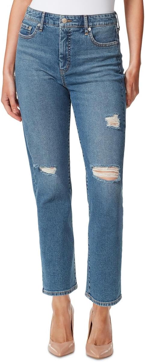 Jessica Simpson Womens Spotlight Denim Ripped Straight Leg Jeans