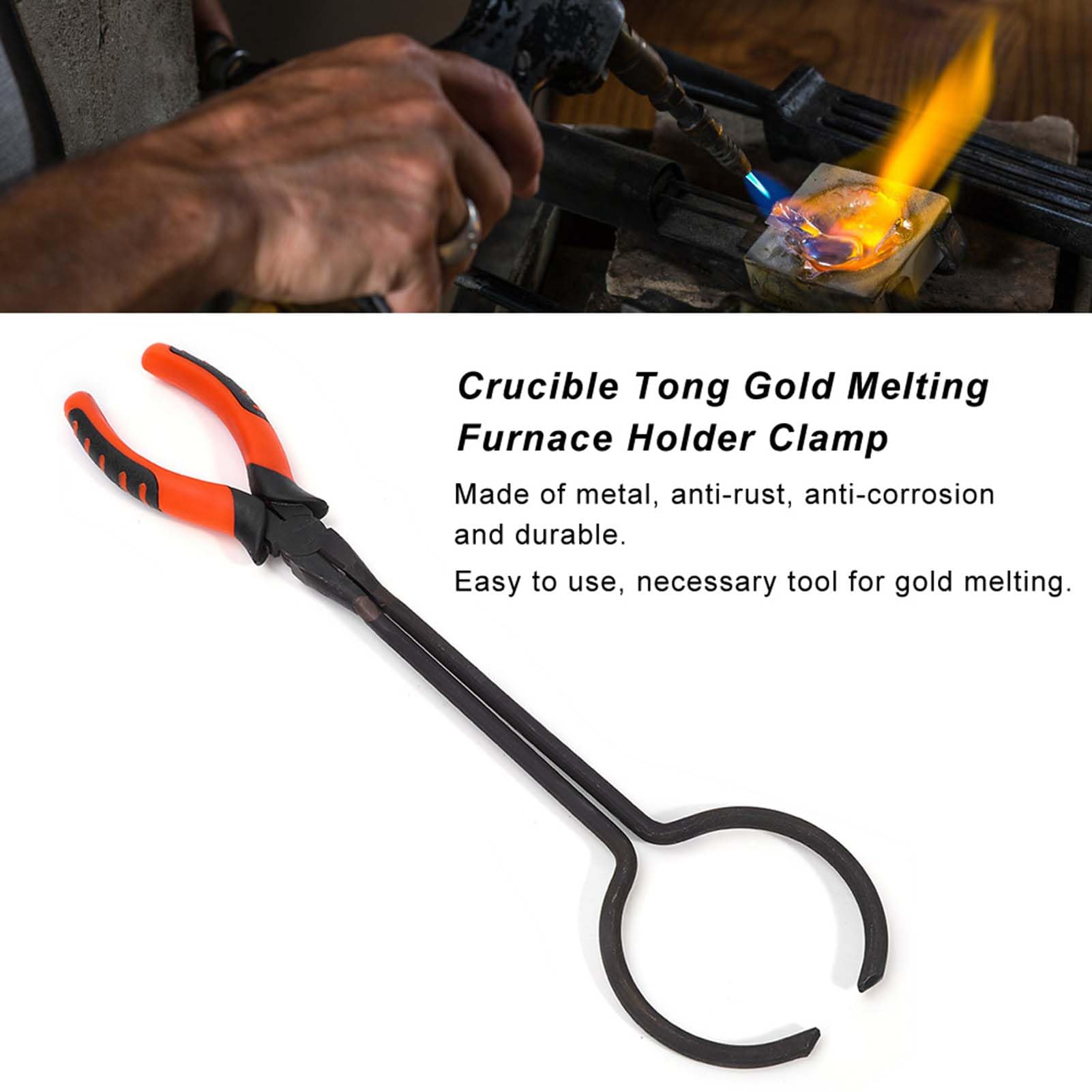 Metal Crucible Tong, Gold Melting Furnace Holder Clamp for Metal Refining Casting