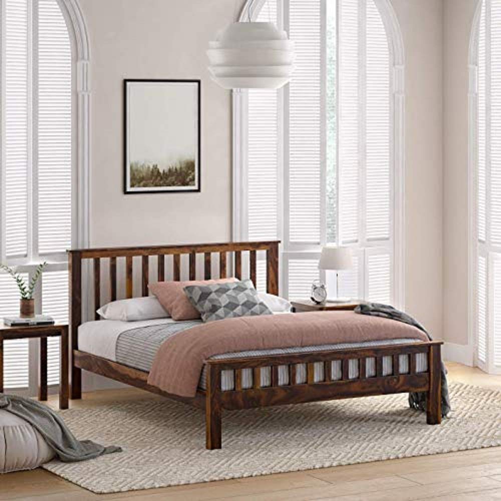 DEV CRAFT Sheesham Wood Queen Size Bed for Bedroom Without Storage Wooden Double Bed for Home & Living Room Cot Bed Furniture (Teak Finish)-image-49