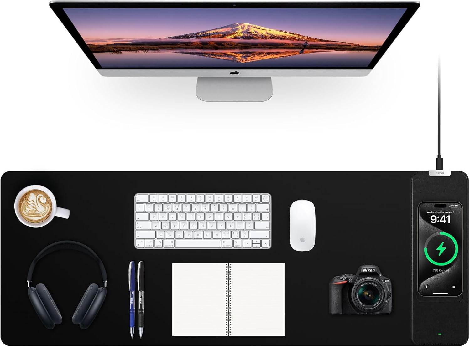 miroddi Wireless Charging Mouse Pad - Large 31.5x11.8" Gaming Desk Mat, Waterproof Non-Slip Base, Qi Fast Charge for Phone