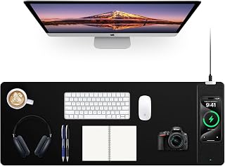 miroddi Wireless Charging Mouse Pad - Large 31.5x11.8" Gaming Desk Mat, Waterproof Non-Slip Base, Qi Fast Charge for Phone