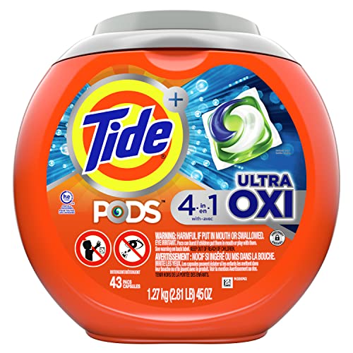 Image of Tide PODS Liquid Laundry Detergent Soap Pacs, 4-n-1 Ultra Oxi, HE Compatible 43 Count, Built in Pre-treater for Stains