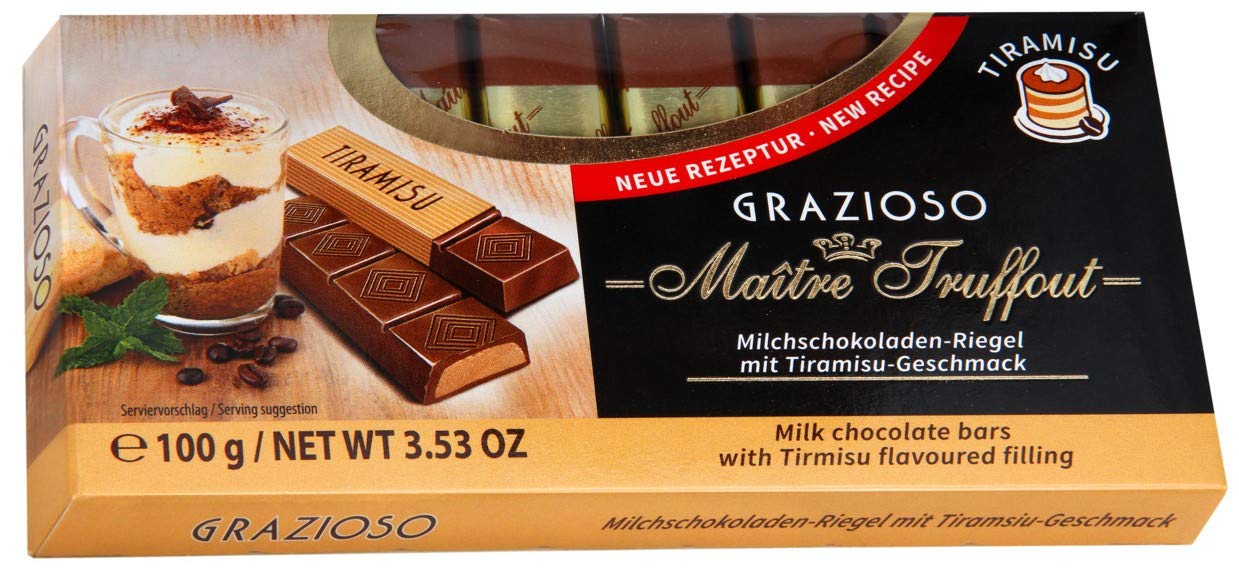 Maitre Truffout Grazioso Milk Chocolate with Tiramisu Filling 6 bars 100 grams each