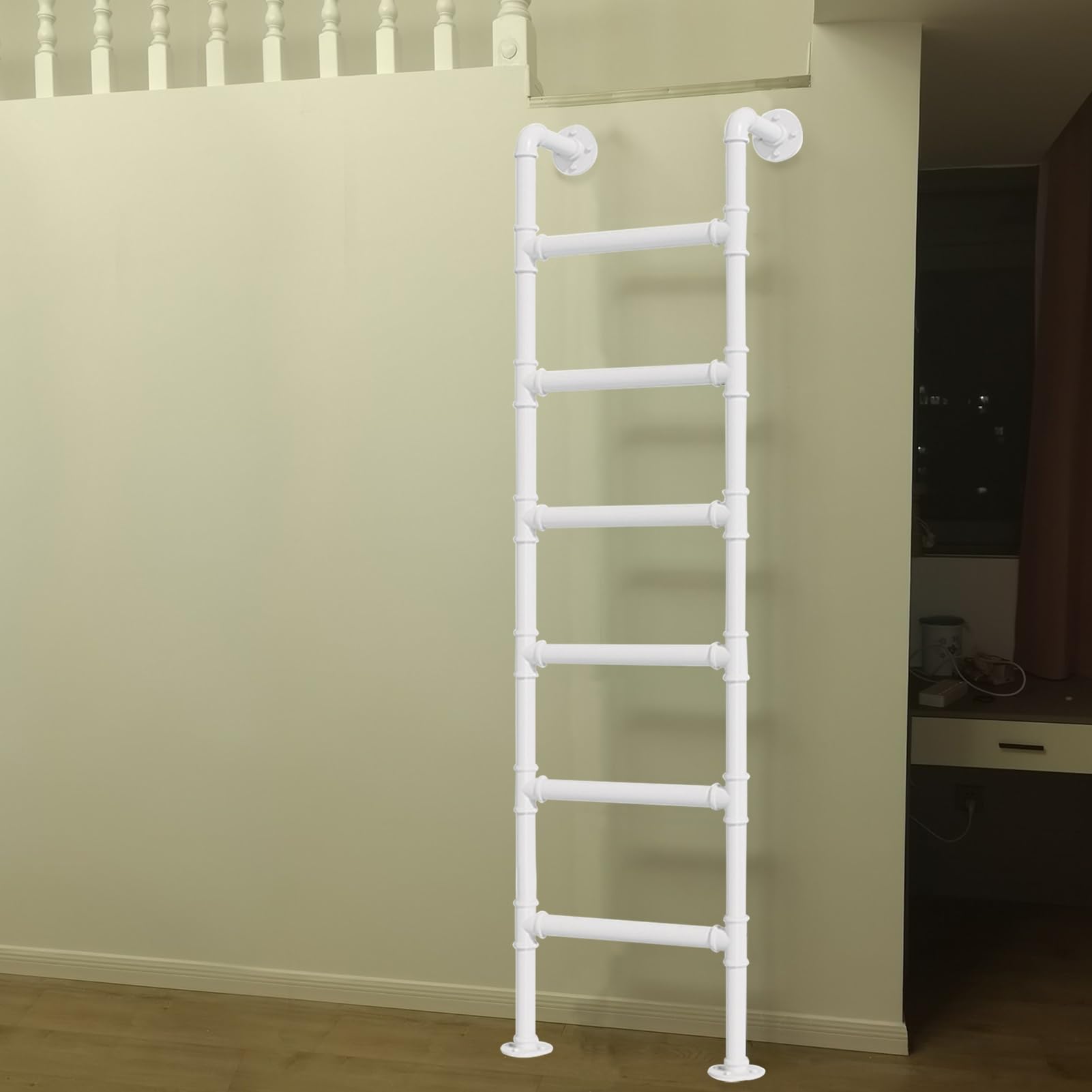 Escalera de Emergencia Metálica Resistente para Sótanos Alturas de 4ft 5ft 6ft 7ft 8ft Escalera de Peldaños para Biblioteca Almacén Cubierta Barco de Emergencia Montable en Pared/Suelo para Incendios(